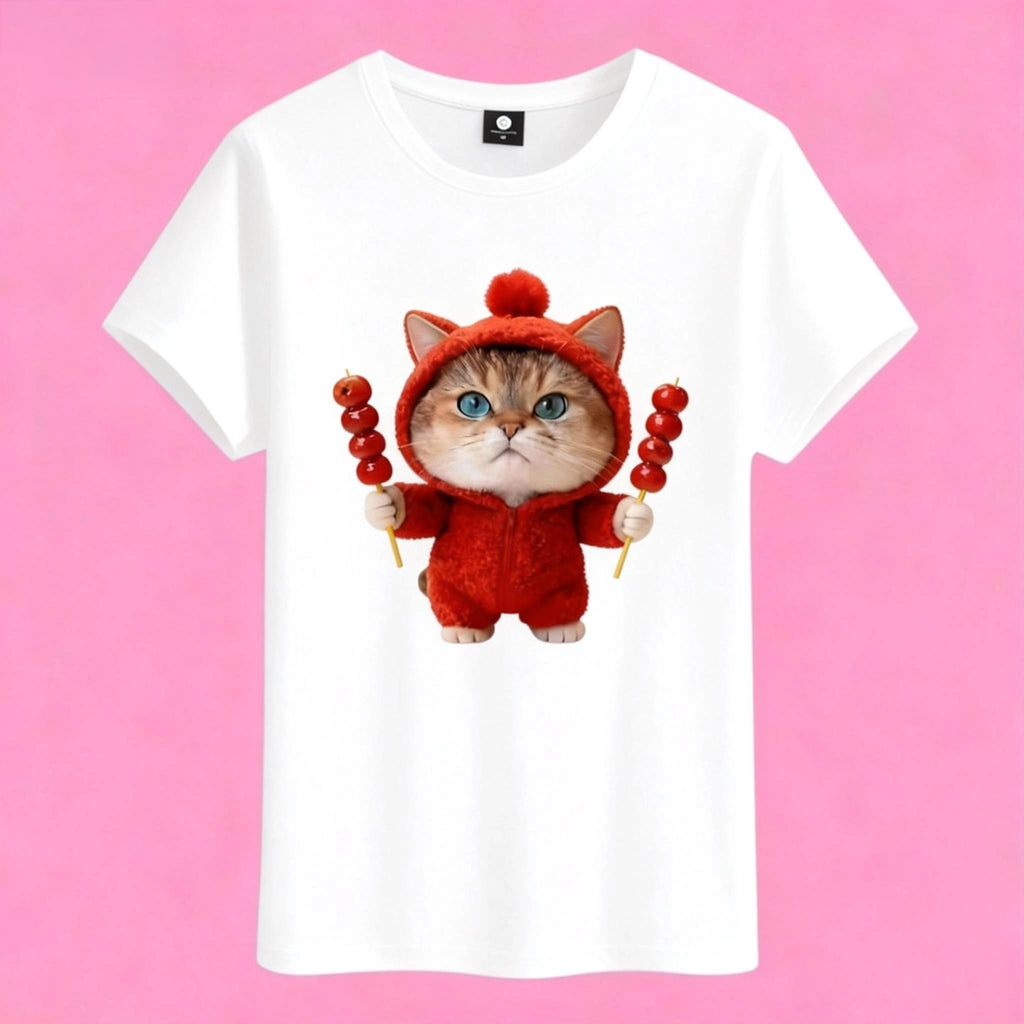 Kawaii Sunny cat tanghulu graphic t-shirt | Chinese street food lover cat lover gift
