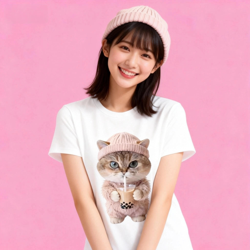 Kawaii cat boba tea t-shirt, unisex heavy cotton casual wear