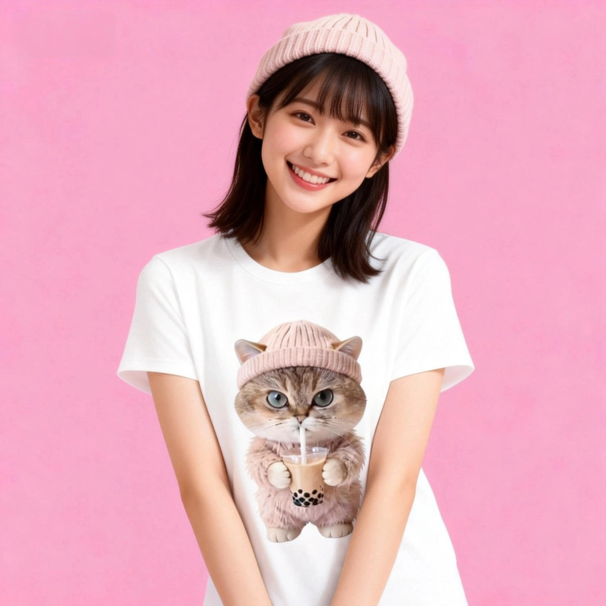 Kawaii cat boba tea t-shirt, unisex heavy cotton casual wear
