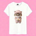 Cute cat drinking boba tea t-shirt, kawaii graphic tee for pet lovers