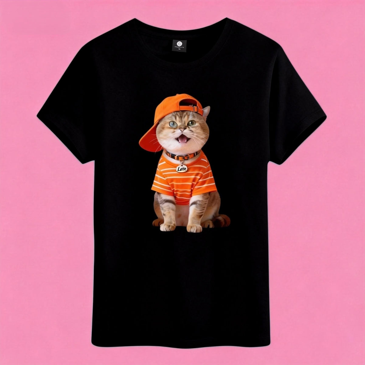 Sunny Brand casual cat tee flatlay, soft heavy cotton fabric for everyday wear
