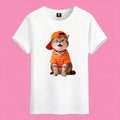 Sunny Brand cool cat graphic tee, front view of orange cap cat printed heavy cotton t-shirt