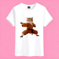 Sunny Brand kung fu cat t-shirt, front view of cat in yellow kung fu gi printed on heavy cotton tee 