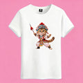 Sunny Brand opera cat t-shirt, front view of cat in Chinese opera costume printed on heavy cotton tee